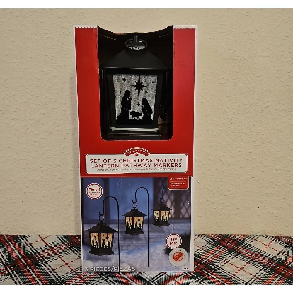 Holiday Time LED Illumination Nativity Lantern Pathway Markers Set